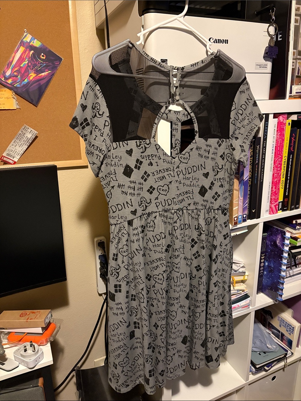 Hot Topic Gray Harley Quinn Print Cutout Skater Dress - Picture 2 of 4